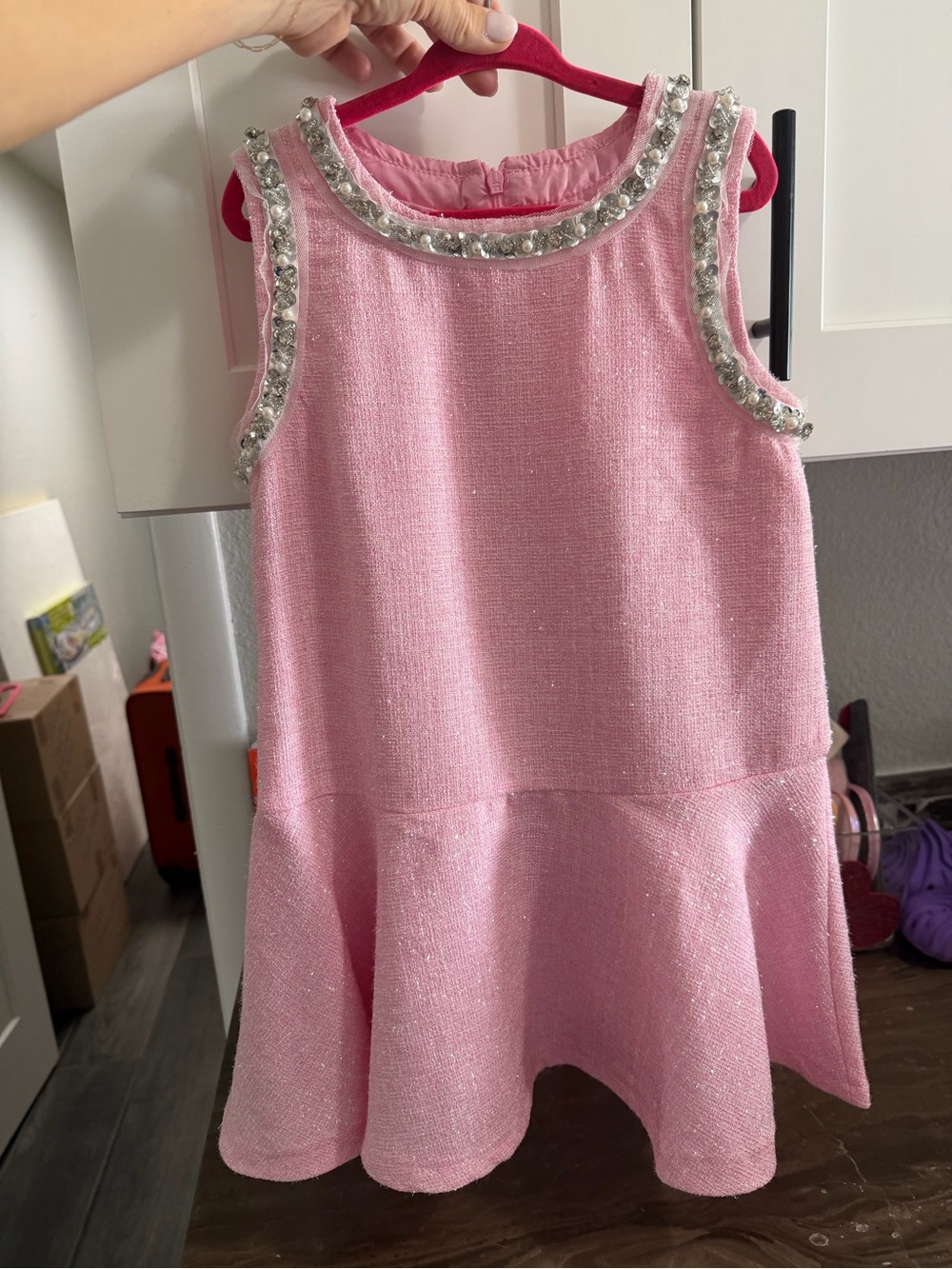 Girls' Pink Embellished Sleeveless Party Dress